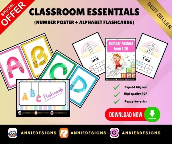 Classroom Essentials (Number Poster & Alphabet Flashcards) | By: Annie Bustillos @anniedesigns