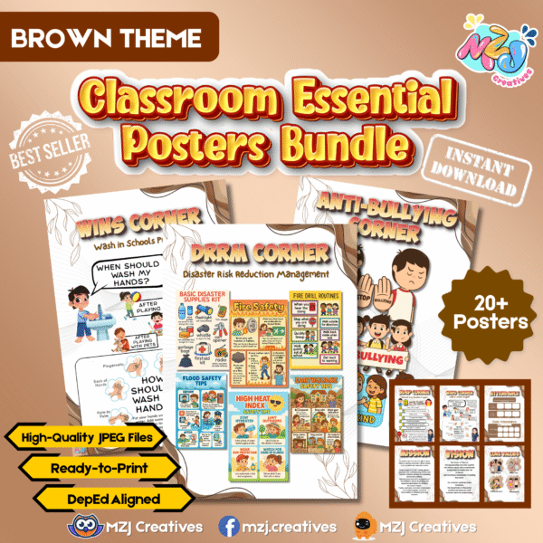 Classroom Essential Posters Bundle – Brown Theme | 20+ DepEd Aligned Printable Posters for Teachers