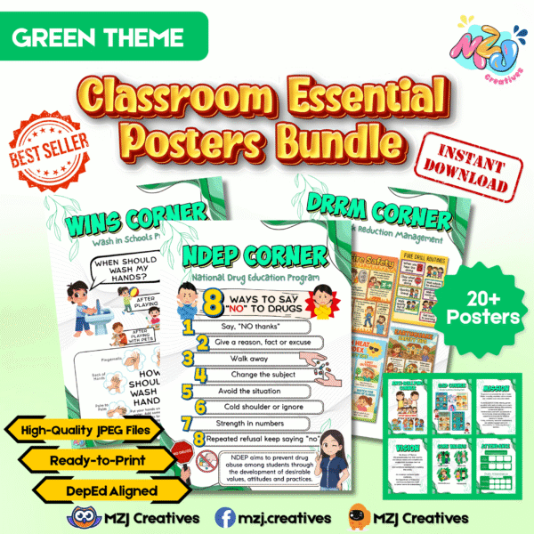 Classroom Essential Posters Bundle – Green Theme | 20+ DepEd Aligned Printable Posters for Teachers