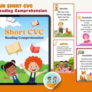 Fun CVC Short Stories for Kids – 20 Printable Reading Comprehension Pages with Pictures