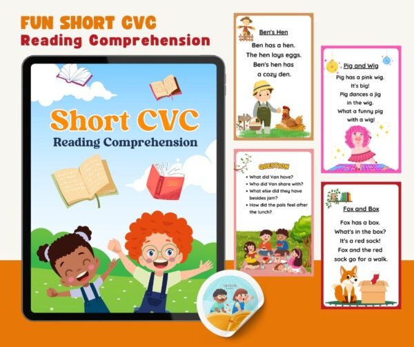 Fun CVC Short Stories for Kids – 20 Printable Reading Comprehension Pages with Pictures