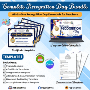 Template 1 – Elegant Blue & Gold Recognition Day Certificate Template – DepEd Matatag Design