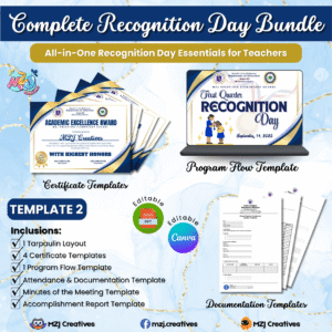 Template 2 – Modern Blue & Gold Recognition Day Certificate Template – Formal School Award Design