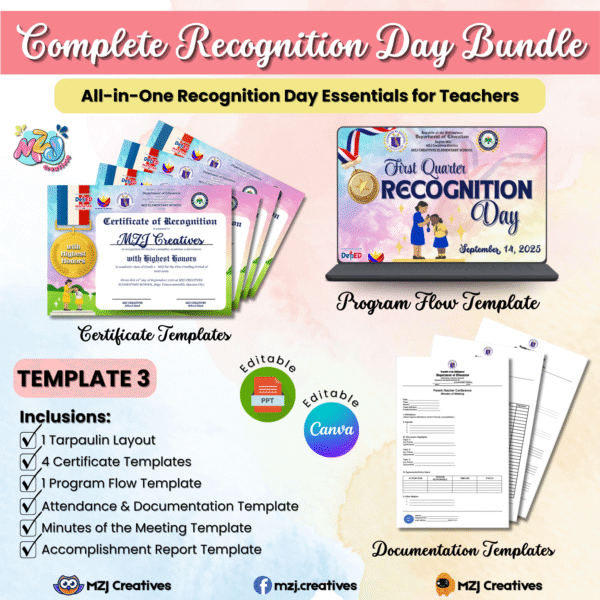 Template 3 – Pastel Sky-Themed Recognition Day Certificate Template with Medal Design