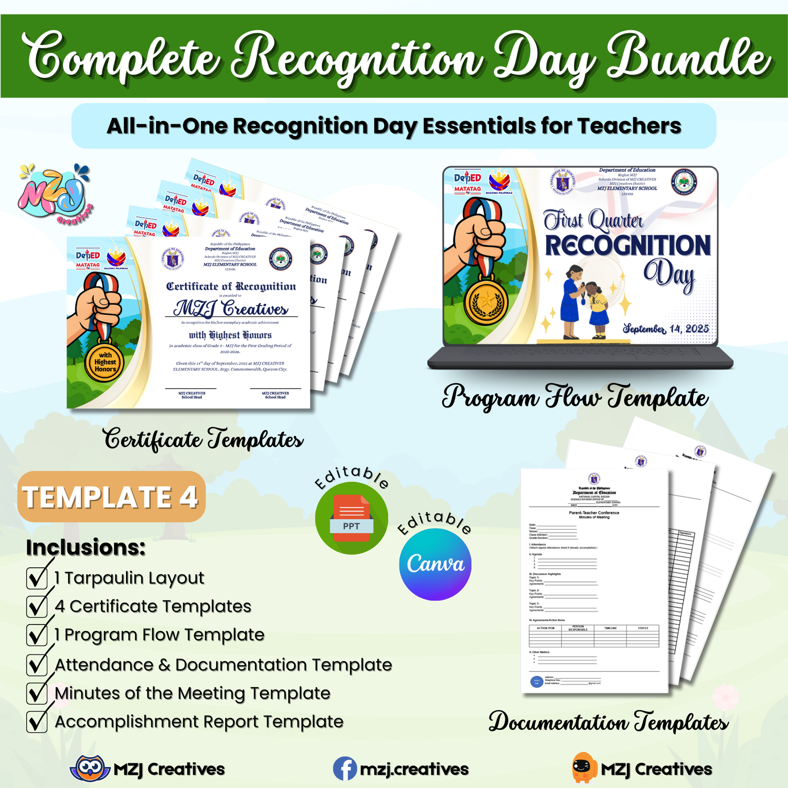 Template 4 – Cartoon Hand Medal Recognition Day Certificate Template – DepEd Inspired Layout