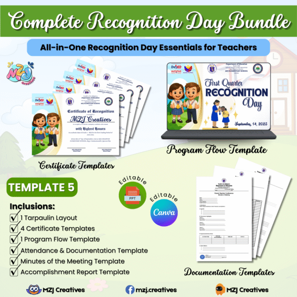Template 5 – Cartoon Students with Medals Recognition Day Certificate Template – Kid-Friendly Design