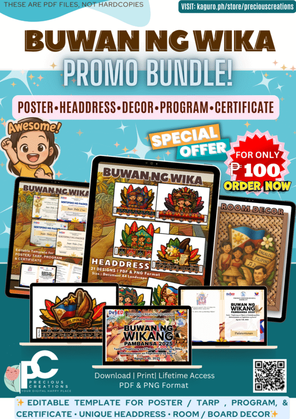 Buwan ng Wika - Promo Bundle-Poster/Tarp, Headdress, Decor,Program Plan, & Certificate)