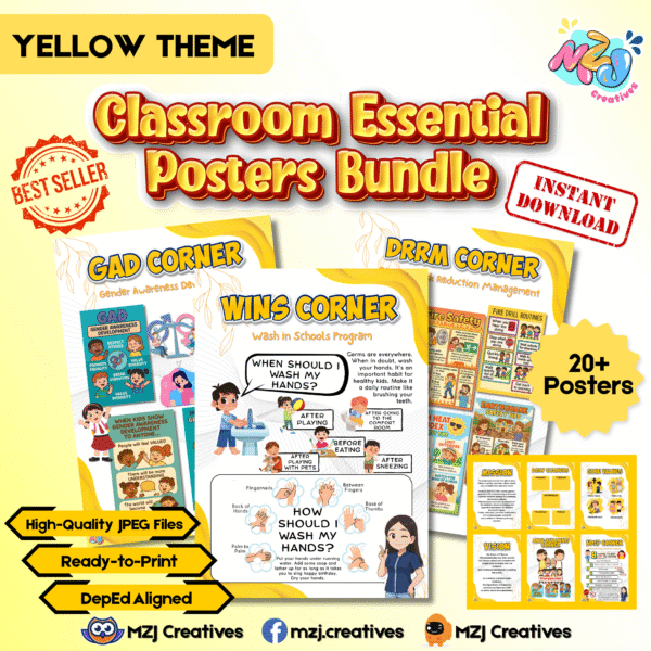 Classroom Essential Posters Bundle – Yellow Theme | 20+ DepEd Aligned Printable Posters for Teachers