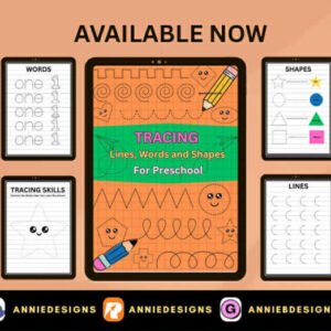 Tracing Lines, Words and Shapes (21pages printable) | By: Annie Bustillos @anniedesigns