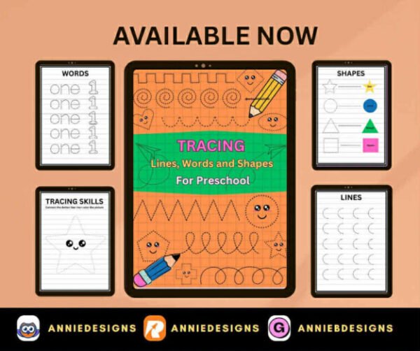 Tracing Lines, Words and Shapes (21pages printable) | By: Annie Bustillos @anniedesigns