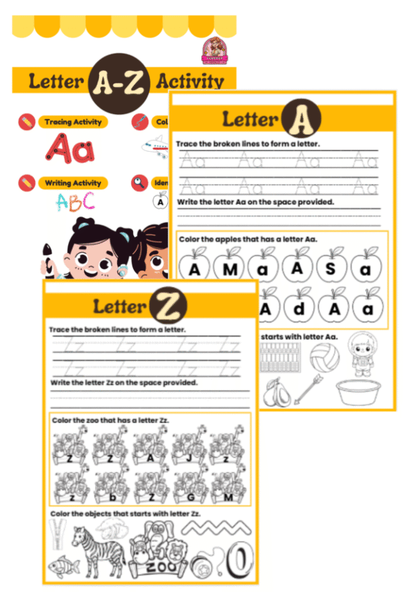 Letter A-Z Activity Sheets (Trace, Write, Color and Identify)