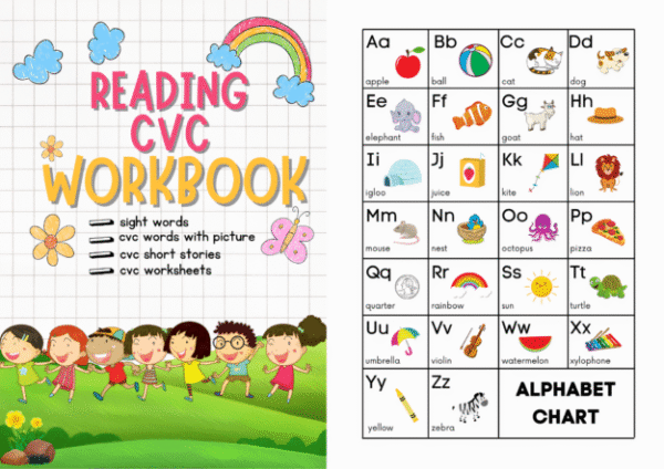 READING CVC WORKBOOK sight words, stories and worksheets
