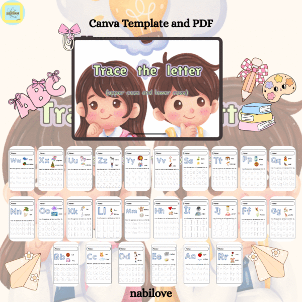 Tracing Letters A–Z (Uppercase & Lowercase) – Handwriting Practice PDF for Kids