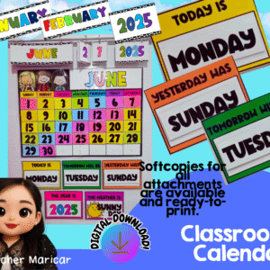 INTERACTIVE CLASSROOM CALENDAR (BLACK AND BRIGHT COLORS)