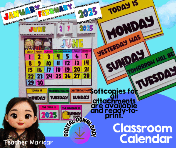 INTERACTIVE CLASSROOM CALENDAR (BLACK AND BRIGHT COLORS)