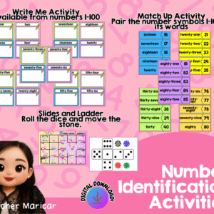 NUMBER IDENTIFICATION ACTIVITIES (Match Me, Write Up, and Slides and Ladders)