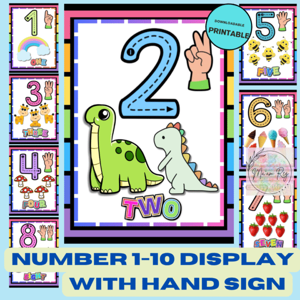 Numbers 1–10 Poster Set with hand sign for Early Learners