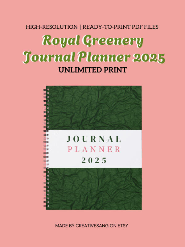 Royal Greenery 2025 Planner - Emerald Leaf Journal - Digital Printable Organization - unlimited print