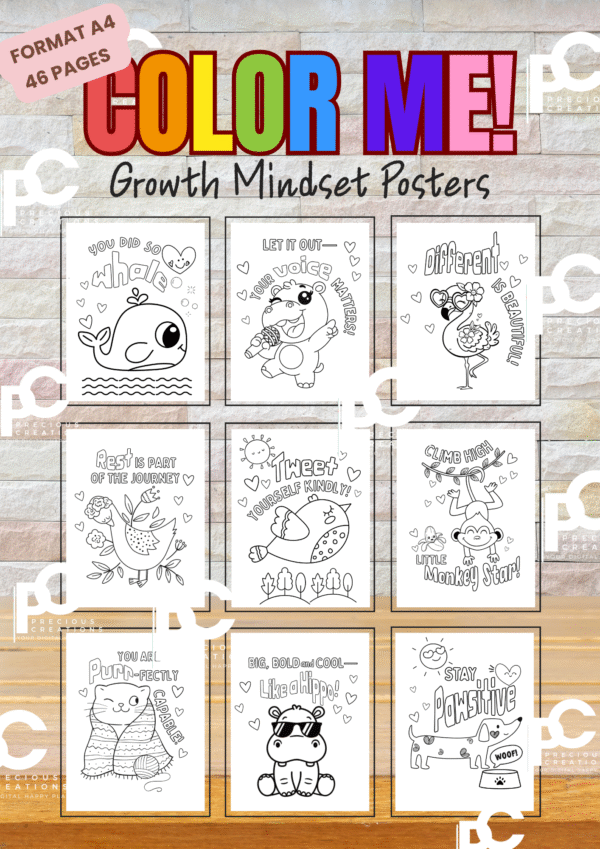 Growth Mindset Coloring Pages / No-Prep Wall Art Activity Decor for Kids