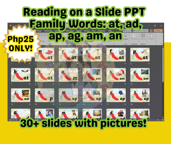 Reading on a Slide PPT - Family words: at, ad, ap, am, an