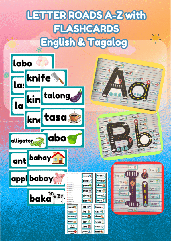 LETTER ROADS A to Z Upper & Lower Case with Flashcard (English & Tagalog)