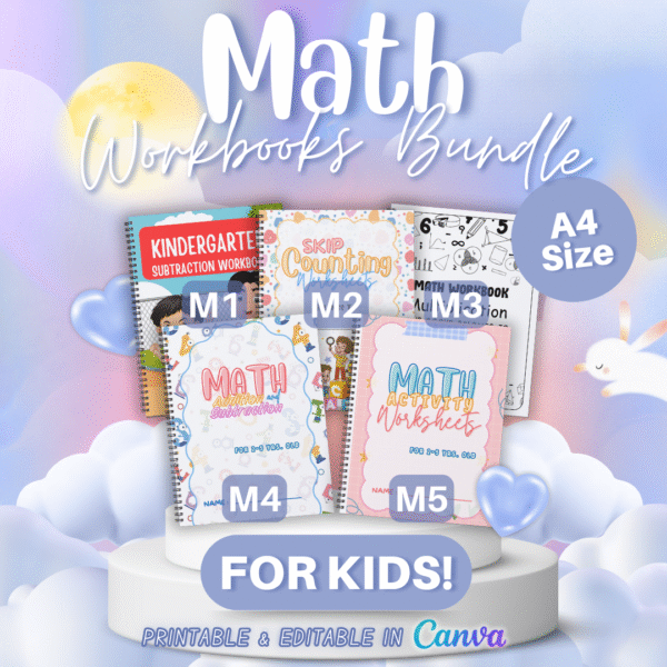 Math Workbook Bundle for Kids | Printable & Customizable with Resell Rights (Canva Pro⭐)