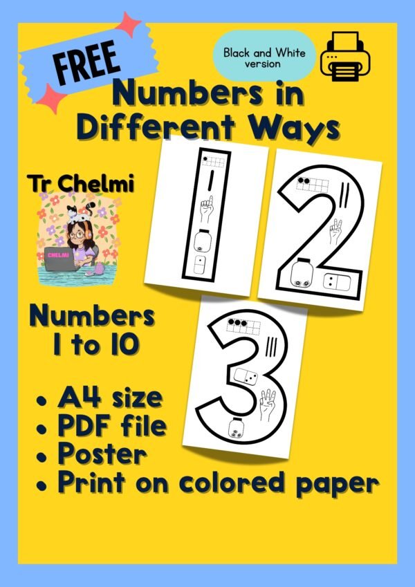 FREE Number 1 to 10 Poster A4 size Black and White