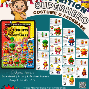NUTRITION MONTH COSTUME & FACEMASK SET—Superhero Fruits & Veggie Characters