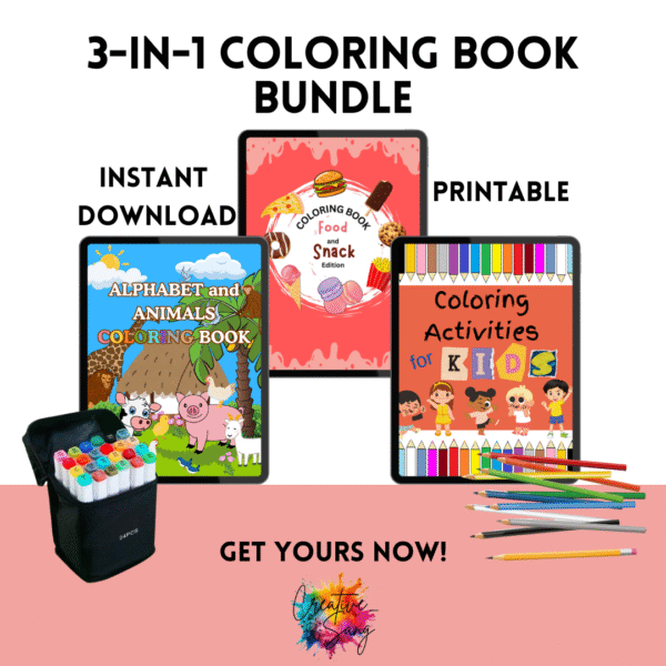Three spiral‑bound coloring books fanned out, showing animal, seasonal, and inspirational designs on perforated pages.