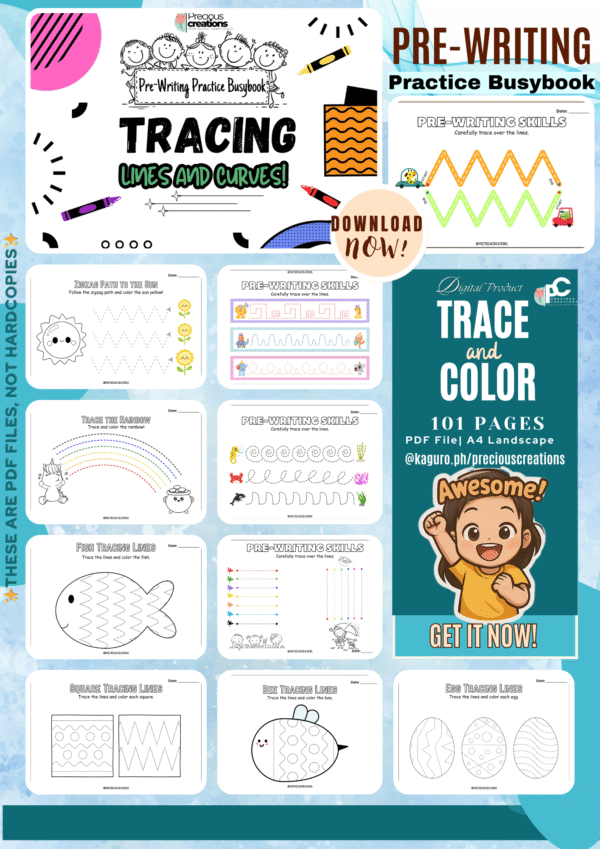 PRE-WRITING Busybook—Tracing Lines & Coloring | 2.5yrs old+ & Preschool Printables