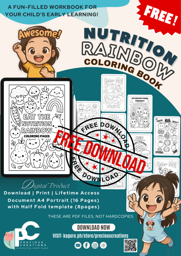 FREE “Eat the Nutrition Rainbow” Coloring Book 🌈🍎🥦