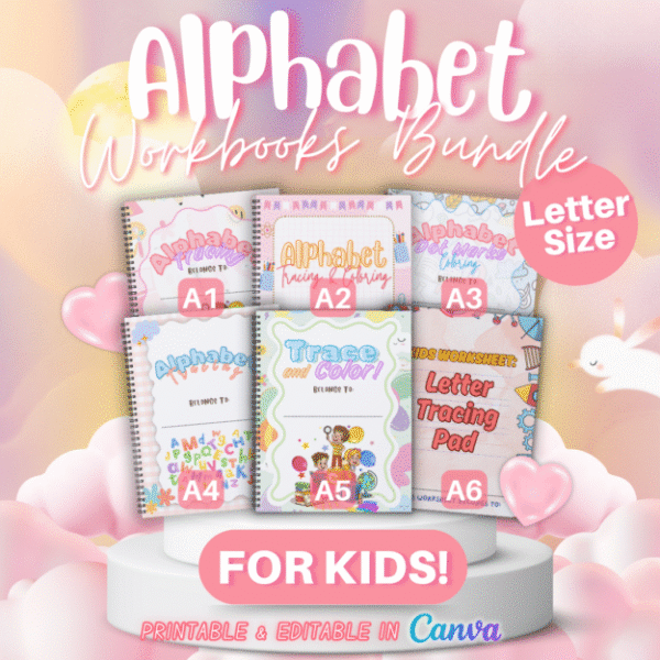 Alphabet Workbook Bundle for Kids | Printable & Customizable with Resell Rights (Canva Pro ⭐)