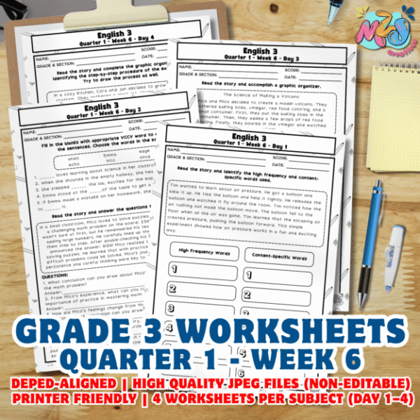 Grade 3 Quarter 1 – Week 6 Worksheets (DepEd Aligned)