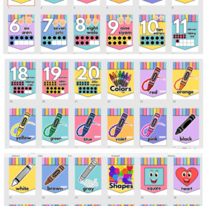 NUMBERS 1-20, SHAPES & COLOR FLASHCARDS