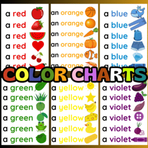 COLOR CHARTS - RED, YELLOW, BLUE, GREEN, ORANGE, VIOLET, PINK, BROWN, BLACK