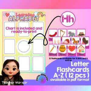 INTERACTIVE ALPHABET CHART + 12 FLASHCARDS (FROM A TO Z)