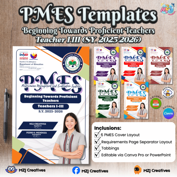 Editable PMES Portfolio Template for Beginning Towards Proficient Teachers (Teacher I–III) SY 2025–2026 | 6 Themed Designs with KRA & Objective Dividers | Digital Download - Image 2