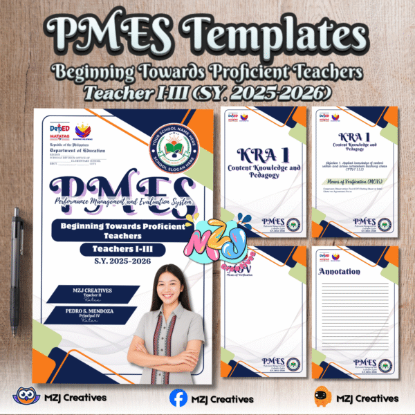 Editable PMES Portfolio Template for Beginning Towards Proficient Teachers (Teacher I–III) SY 2025–2026 | 6 Themed Designs with KRA & Objective Dividers | Digital Download - Image 3