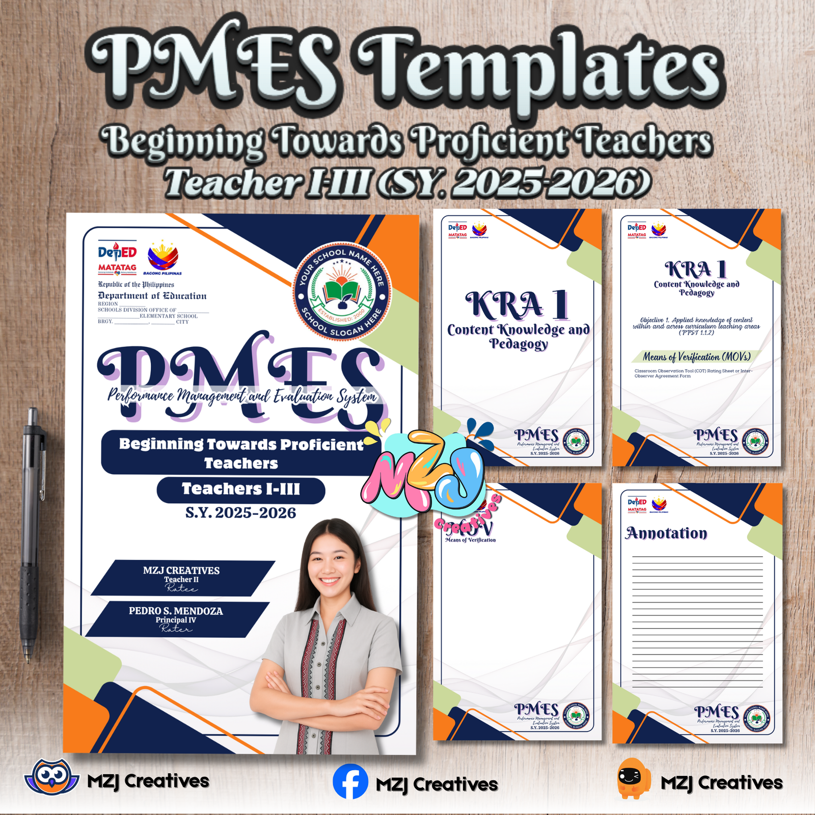 Editable PMES Portfolio Template for Beginning Towards Proficient Teachers (Teacher I–III) SY 2025–2026 | 6 Themed Designs with KRA & Objective Dividers | Digital Download - Image 3