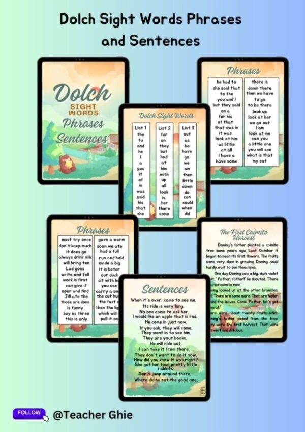 DOLCH SIGHT WORDS, PHRASES AND SENTENCES