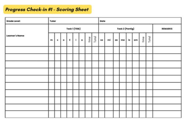 KS1 ARAL Scoring sheet