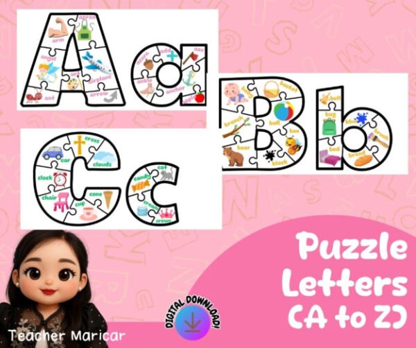 BIG PUZZLE LETTERS FROM A TO Z (CONTAINING PICTURES OF OBJECTS THAT BEGINS WITH EACH LETTER)
