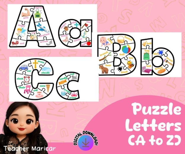 BIG PUZZLE LETTERS FROM A TO Z (CONTAINING PICTURES OF OBJECTS THAT BEGINS WITH EACH LETTER)