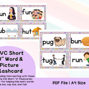 CVC Short “U” Word & Picture Flashcards