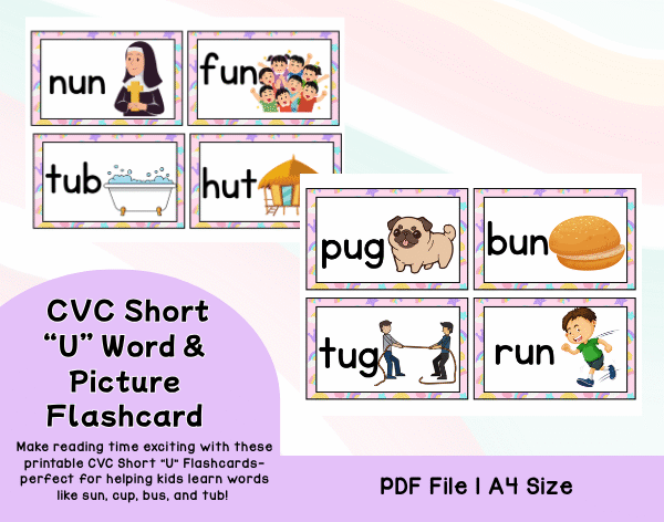 CVC Short “U” Word & Picture Flashcards
