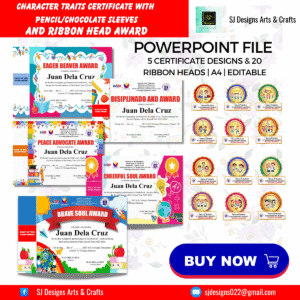 CHARACTER AWARD CERTIFICATES AND RIBBONS FOR KINDER TO GRADE 3