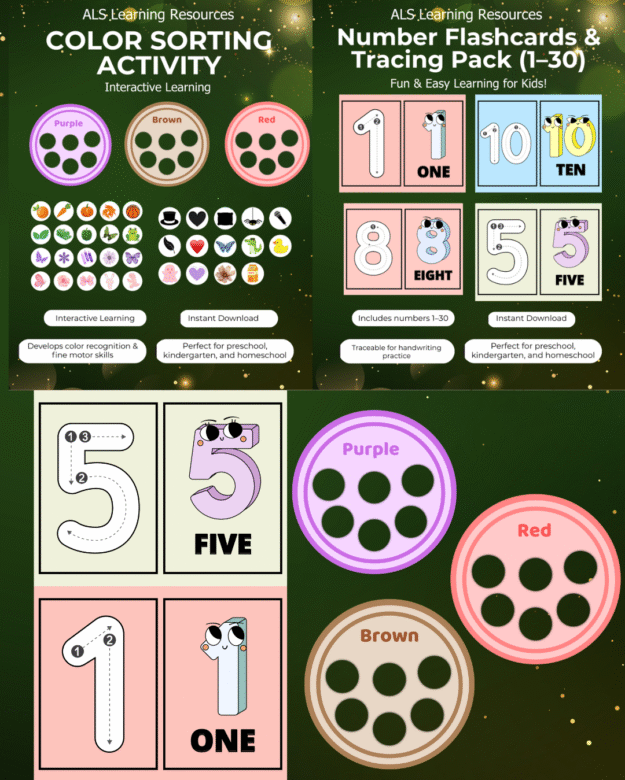 Interactive Learning Bundle: Color Sorting Activity + Number Flashcards & Tracing Pack