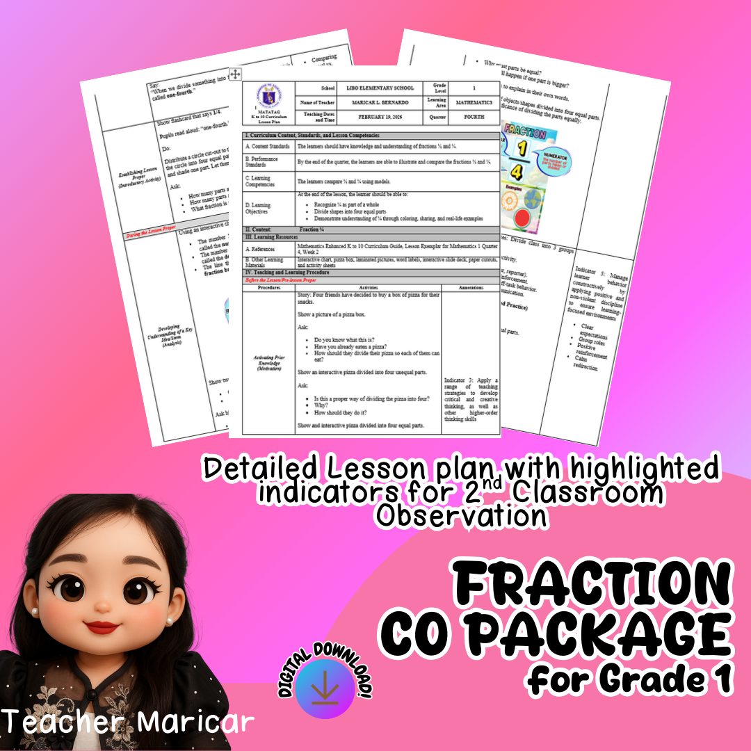 CLASSROOM OBSERVATION PACKAGE ON FRACTION - GRADE 1 - Image 2