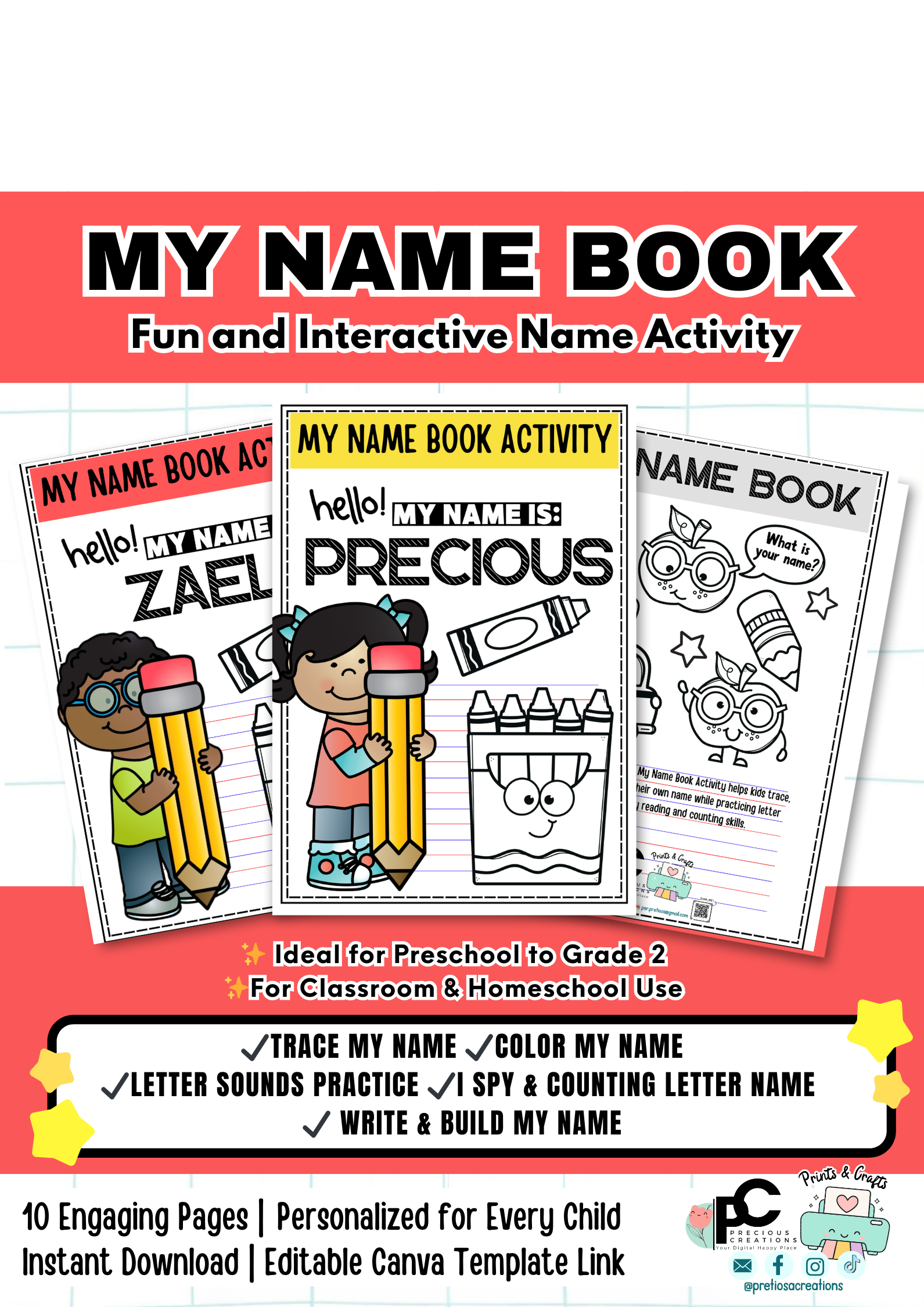 My Name Book Activity | MATATAG Aligned Editable Canva Template | Interactive Name Practice for Preschool to Grade 2