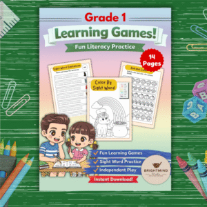 Grade 1 Learning Games – Fun Literacy Activities | Sight Words & Word Games | Printable Worksheets | Instant Download PDF
